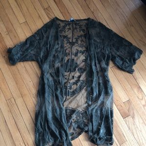 Olive green lace kimono/duster